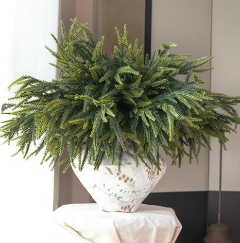 N&T NIETING 24inch Christmas Norfolk Pine Branches Norfolk Pine Artificial Christmas Branches Real Touch Faux Christmas Norfolk Pine Stems for Xmas Indoor Outdoor Home Decor DIY Crafts (10Pcs)