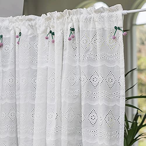 Cortinas de cocina y dormitorio LUNEZY: cortina corta bordada blanca para ventana pequeña. 7