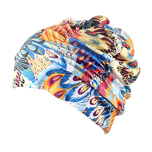 DASNTERED Bonnet de bain tendance pour femme - Plissé - Imprimé floral - Pour les sports nautiques (4)