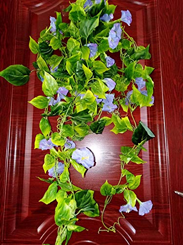 Airsun Artificial Morning Glory Flower Vines, 2Pcs 15Feet Hanging Plants Silk Garland Fake Green Plant Home Garden Wall Fence Indoor Outdoor Wedding Birthday Decor (Purple Blue) #TOP4