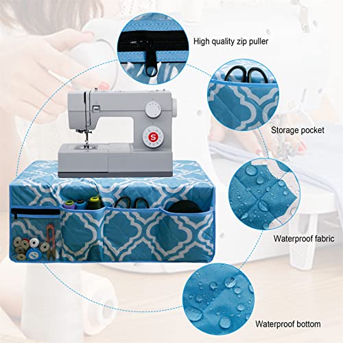 Sewing Machine Pad For Table, With 4 Pockets Sewing Machine Dust Cover，For Sewing Machine Accessories Organizer (Blue Pattern) #TOP1