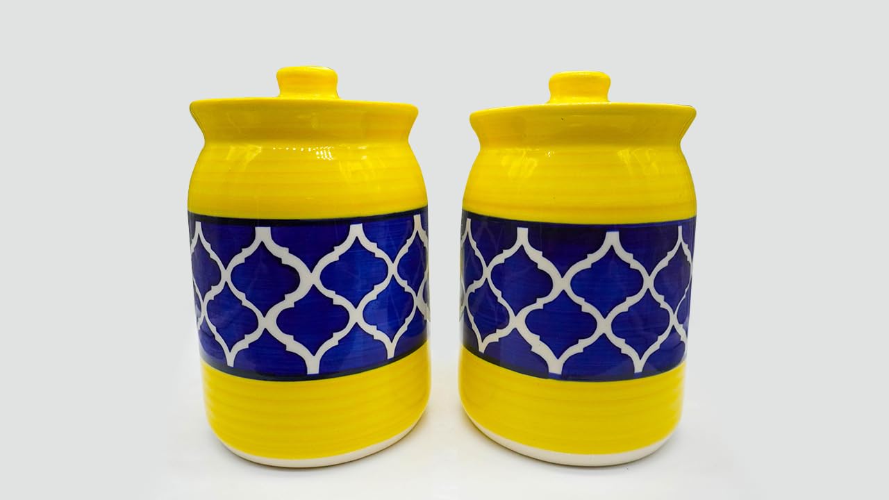 Kraftlik Handicrafts Pure Ceramic Pickle Jars With Unique Lids Multipurpose Barni For Chutney, Pickle Jar Storage Container, Dining Table Container (1000Ml, Pack Of 2, Multicolor) (B0CBWV87NZ) Amazon Price History, Amazon Price Tracker