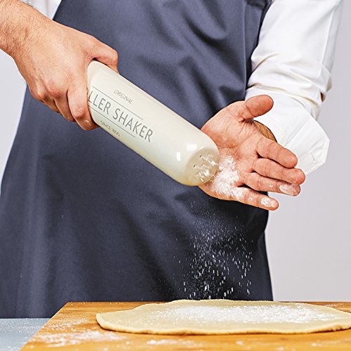 Alfinete de rodinhas para cozinha inovadora da Mason Cash com pó de farinha / Shaker e régua, branco
