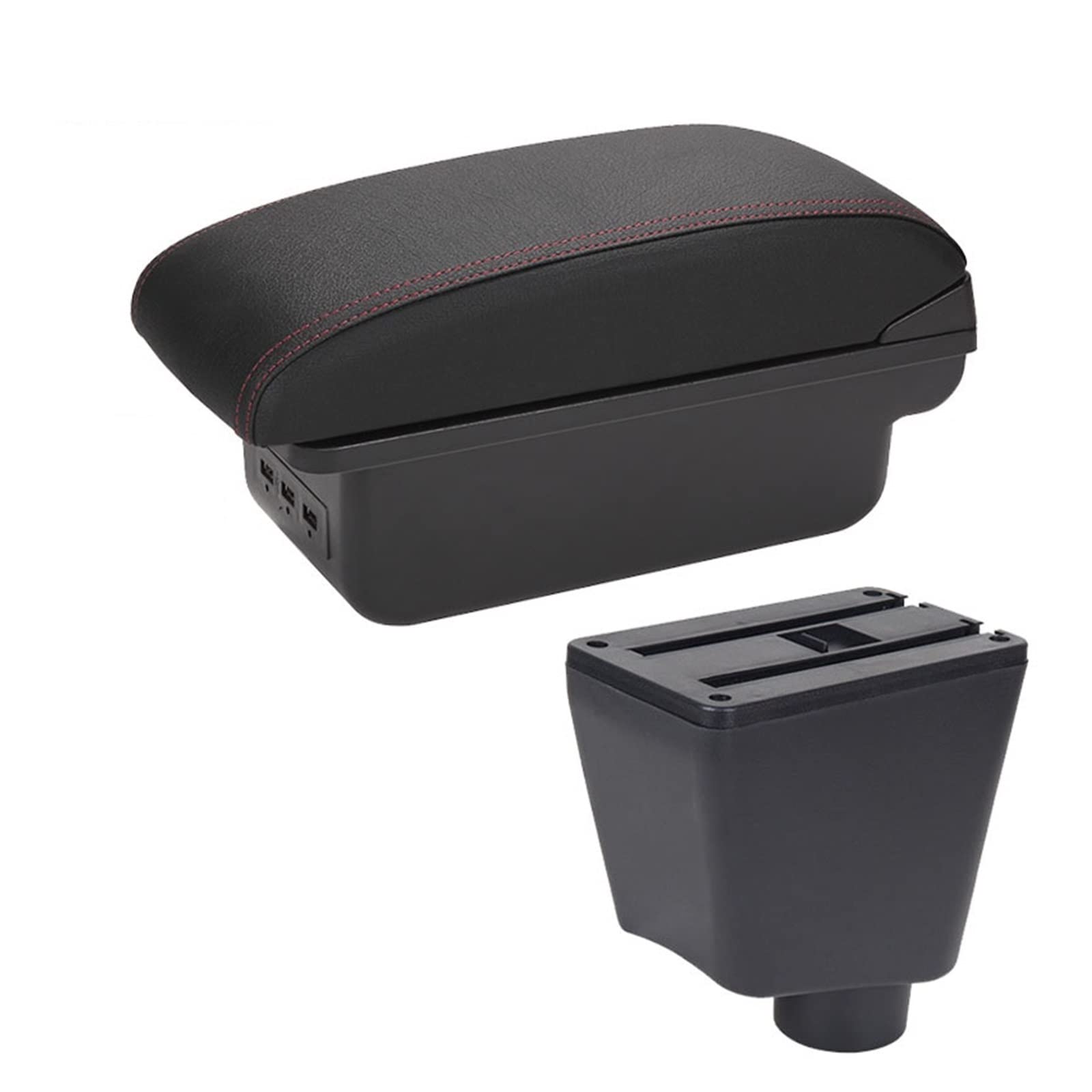 For Renault For Clio 3 4 Car Armrest Box Car Storage Box Cup Holder Ashtray USB(B1 Black red 3USB)