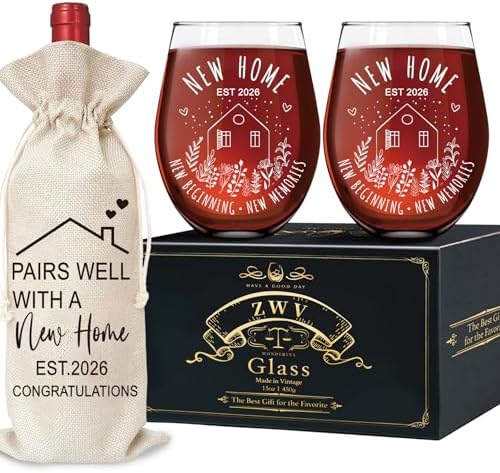 New Home Gift Wine Glasses for Couple 2026, Unique gift for New H...