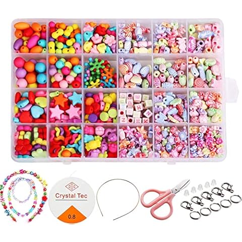 beautyshow 680 Pcs DIY Beads Set, Craft Beads Kids Colorful Diy Beads Toy Acrylic Handmade Beaded for DIY Necklaces Bracelet Children Games (Colorful cartoon) Cover
