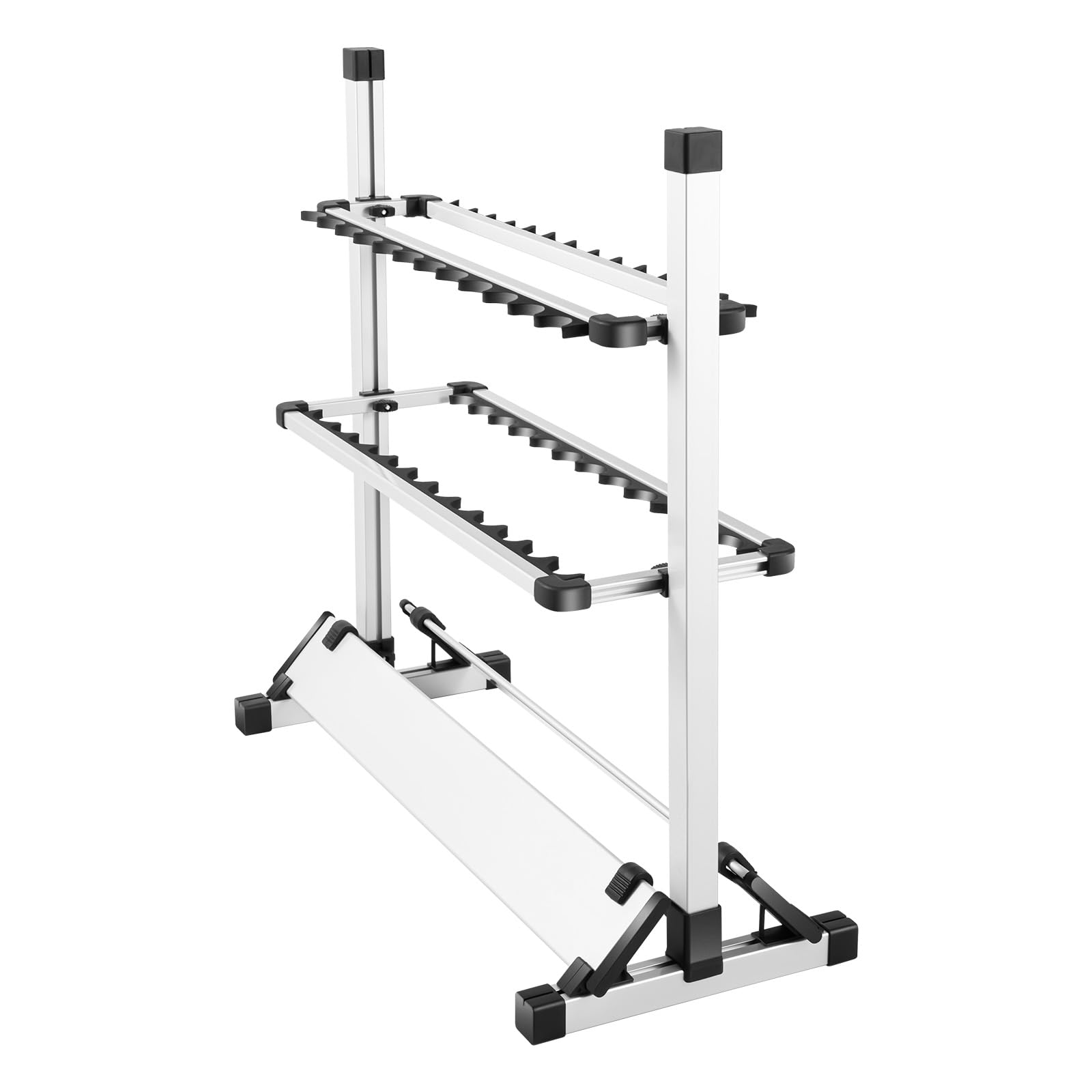 Porte Cannes de Pêche en Aluminium, Support pour 24 Cannes avec Rangements ÉVA, 71,5 x 70 x 31 cm Organisateur Réglable et Pliable, pour Garage et Bateau