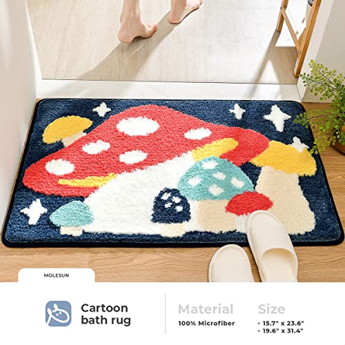 Molesun Mushroom Bath Mat Bathroom Rug, Cartoon Microfiber Non-Slip Shower Rug Water Absorbent Plush Soft Cute Bath Rug Thick Shaggy Floor Mats, Machine Washable, Mushroom, 20" X 31" #TOP1