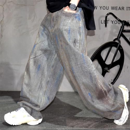 Men’S Trendy High Street Baggy Cargo Skateboard Pants Button Fly Distressed Hip Hop Streetwear Full Length Jeans4