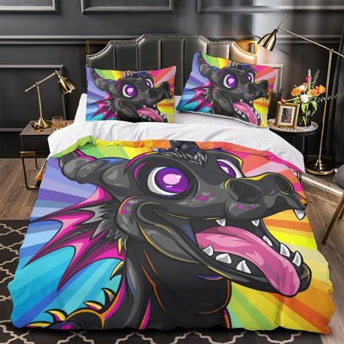 Housse de couette dragon 3D microfibre de qualité supérieure 200x200 cm parure lit 3 pièces - 4