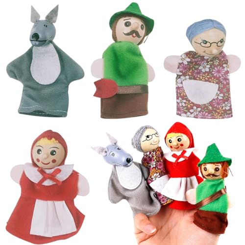 LQIOACU 4 Pcs Marionette Da Mano Marionette Burattini Cappuccetto Rosso E Il Lupo Cattivo Fiabe Marionette Per Bambini Marionette Da Dito Mini Marionette Da Dito