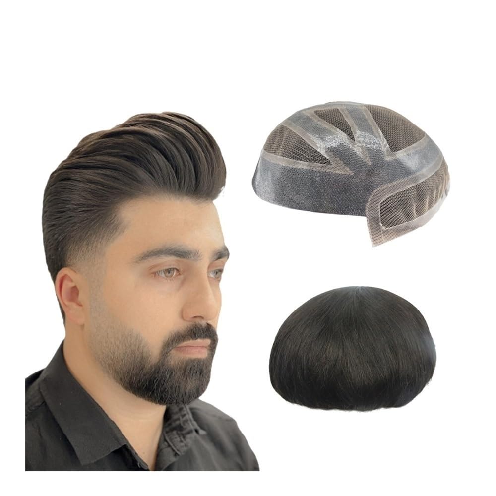 Parrucchino for uomo in pizzo for capelli umani e base in PU