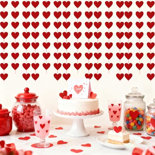 Image of OHOME Valentines Day Decorations - 40 Pack Red Felt Heart Hanging Banner Backdrop | Valentines Decor Party Supplies Favors for Wall Home Office - Galentines Day Decorations for School Classroom Outdoor Indoor