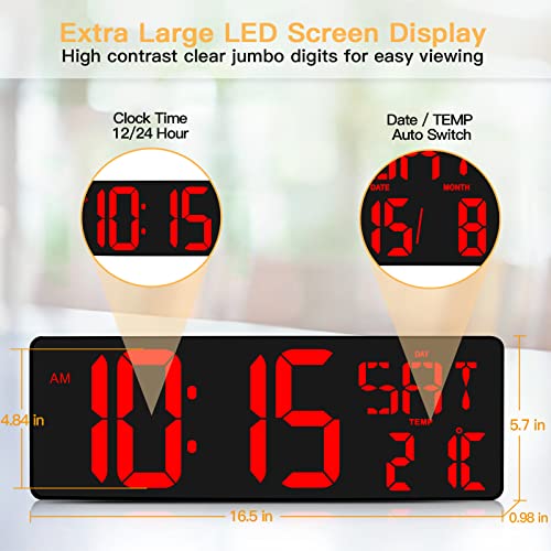 XREXS Large Digital Wall Clock with Remote Control, 17 Inch LED Large Display Count Up & Down Timer, Adjustable Brightness Alarm Clock with Day/Date/Temperature for Home, Gym, Office and Classroom - Cosy Home Interiors XREXS Large Digital Wall Clock with Remote Control, 17 Inch LED Large Display Count Up & Down Timer, Adjustable Brightness Alarm Clock with Day/Date/Temperature for Home, Gym, Office and Classroom - Image 2