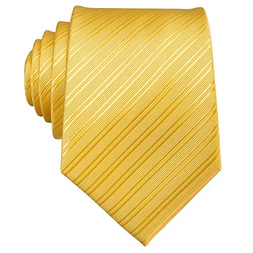 Image of Barry.Wang Solid Striped Tie for Men Silk Necktie Pocket Square Cufflinks Formal Wedding Party Business