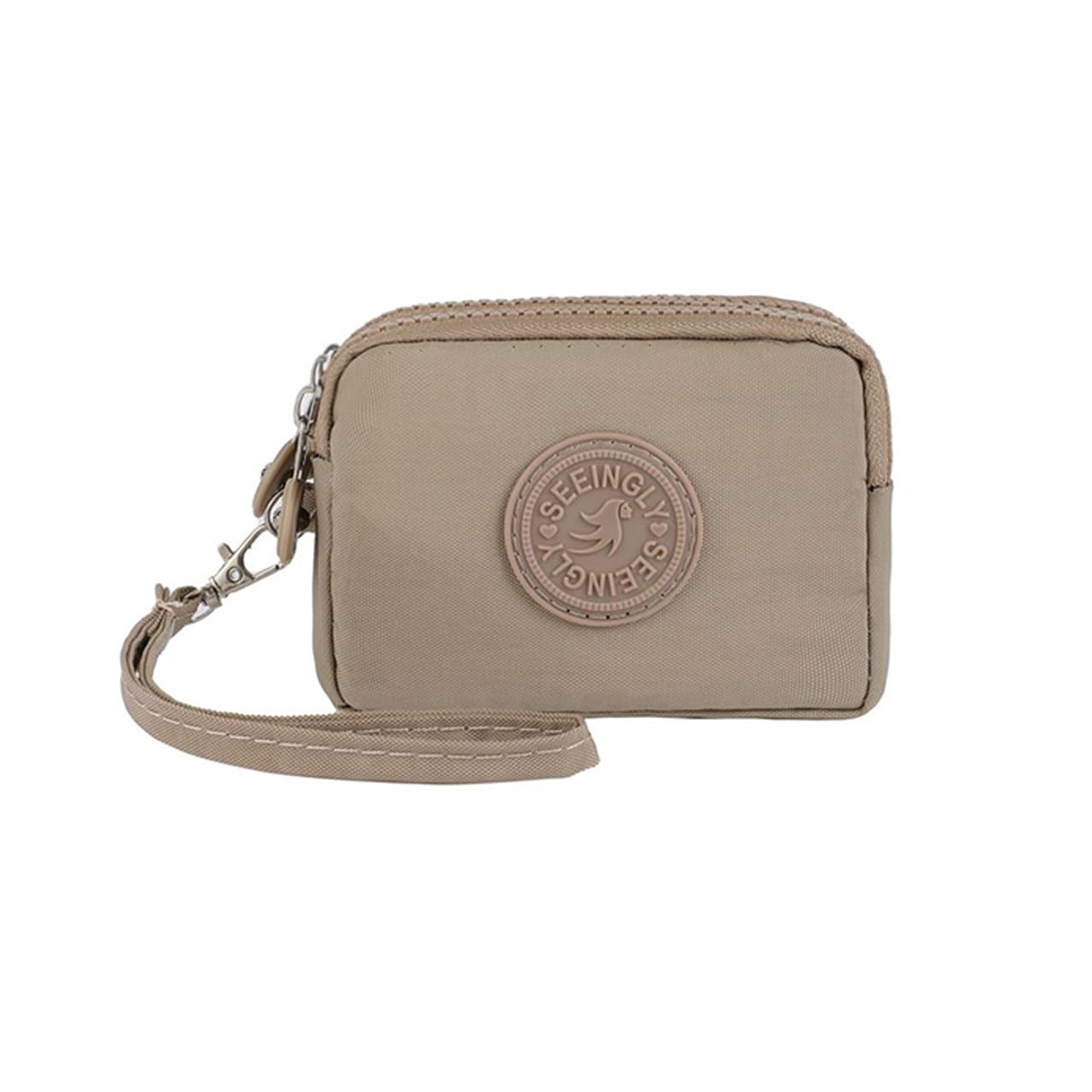 Nylon Card Holder Coin Purse Pouch Change Purse With Zipper For Men Women Little Travel Wallet (Khaki)