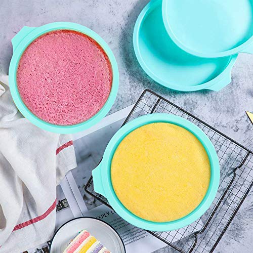Set of 4 Silicone Cake Pan 6 inch Round Rainbow Cake Baking Molds Layer Cake Pan for Jumbo Pie Cake Vegetable Pancakes Pizza Crust, light green