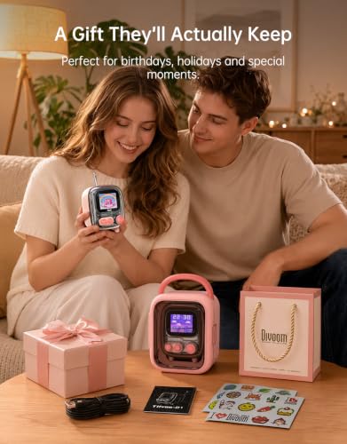 Image of Divoom Tiivoo-2 Retro Bluetooth Speaker, FM Radio, Pixel Art Display, Pink | Alarm Clock, Portable Mini Wireless Speaker, Cute Vintage Desk Decor Gift