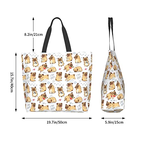 Qwalnely-Pug-Gifts-for-Pug-Lovers-Tote-Bag-Canvas-for-Women-Travel-Beach-Bag-Reusable-Grocery-Shopping-Storage