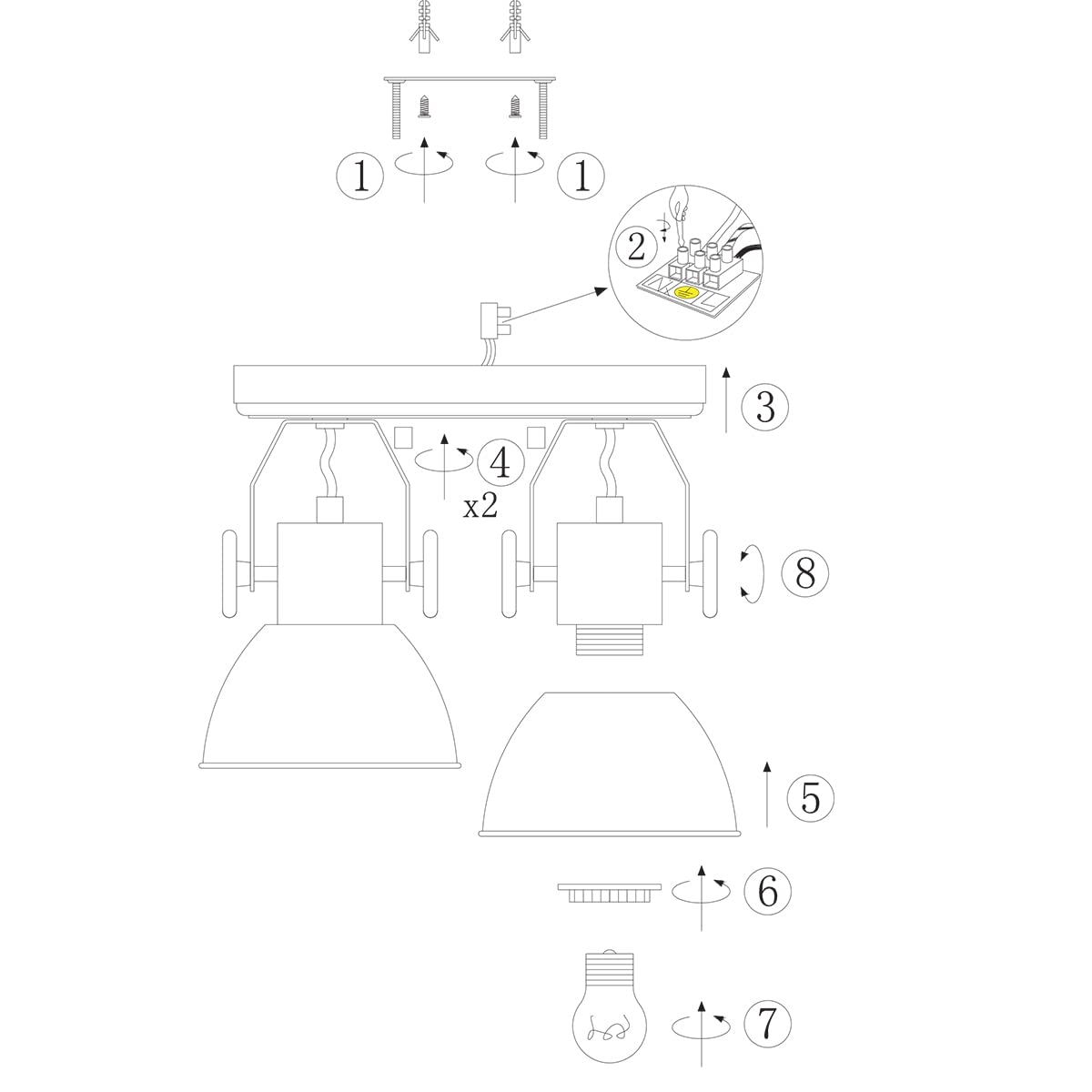 Steinhauer Lampada da soffitto 2 Spot 7969W Lampada da parete Vintage E27 Rustico Legno Metallo Spot Marrone Bianco