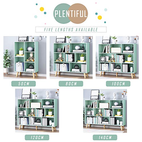 Image of IOTXY Wooden Open Shelf Bookcase - 3-Tier Bookshelf with Leg, Tiffany-Green