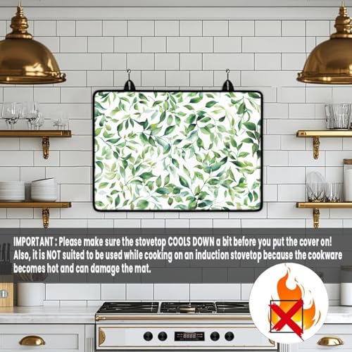 Image of Poceacles Stove Top Cover for Cooktop, Electric Stove Protector Cover Non-skid Oil-proof Induction Electric Stove Top Cover Versatile Mat Easy to Clean, Green Leaf