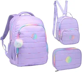 Mochila De Costas Escolar Juvenil 18' Estampa Liso Feminina Com Lancheira Térmica E Estojo