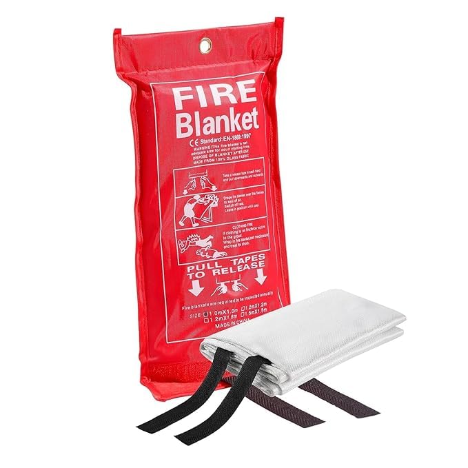 fayleeko fire blanket for emergency safety, glass fabric, 1m x 1m | quick pull-tab release, kitchen & home use, fiberglass material, compact storage pouch, en-1869-1997 standard