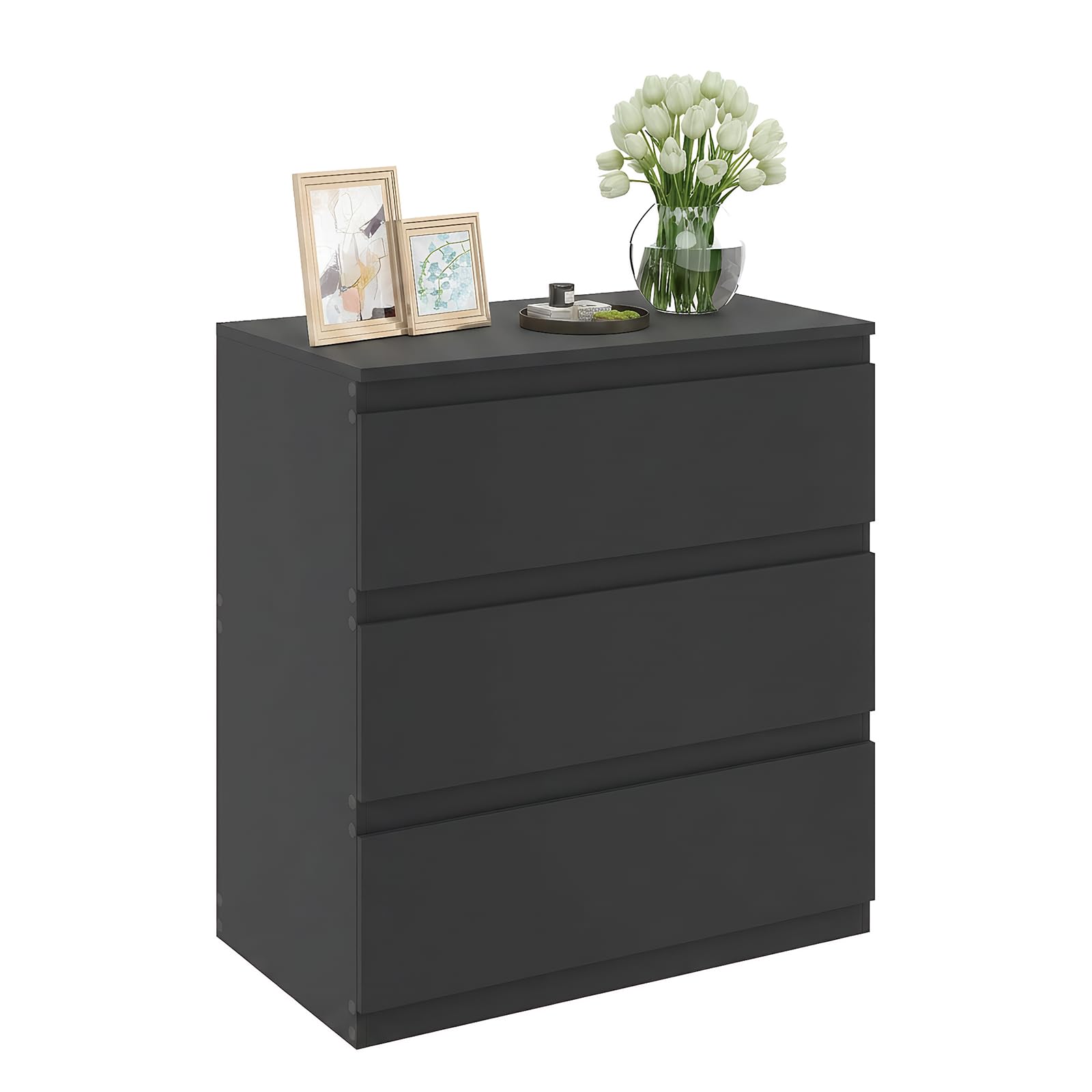 Cassettiera Camera da Letto con 3 cassetti, Mobiletto Salvaspazio in Stile Moderno, per Soggiorno Ingresso, 70 x 40 x 75cm, Nero | Comò Moderno in Legno Nero per Camera, Soggiorno, Ufficio, Corridoio