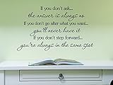 If you don't ask, the answer is always no. If you don't go after what you want, you'll never have it. If you don't step forward, you're always in the same spot. Vinyl wall art Inspirational quotes and saying home decor decal sticker steamss