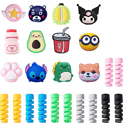 24 Pieces of Cute Cartoon Anti-wear Cable Protectors, snap-in Charging Cable Protectors, Suitable for Mobile Phone Data Cables and Earphone Cables