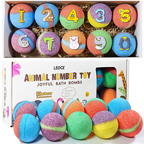 Bath Bombs for Kids, Number Learning Toys Handmade Bath Bomb Gift Set, 10-Pack Spa Fizzies Bath Bomb Kit, Birthday Christmas Holiday Gifts for Women, Girls, Boys, Handmade Fizzy Balls(38g)