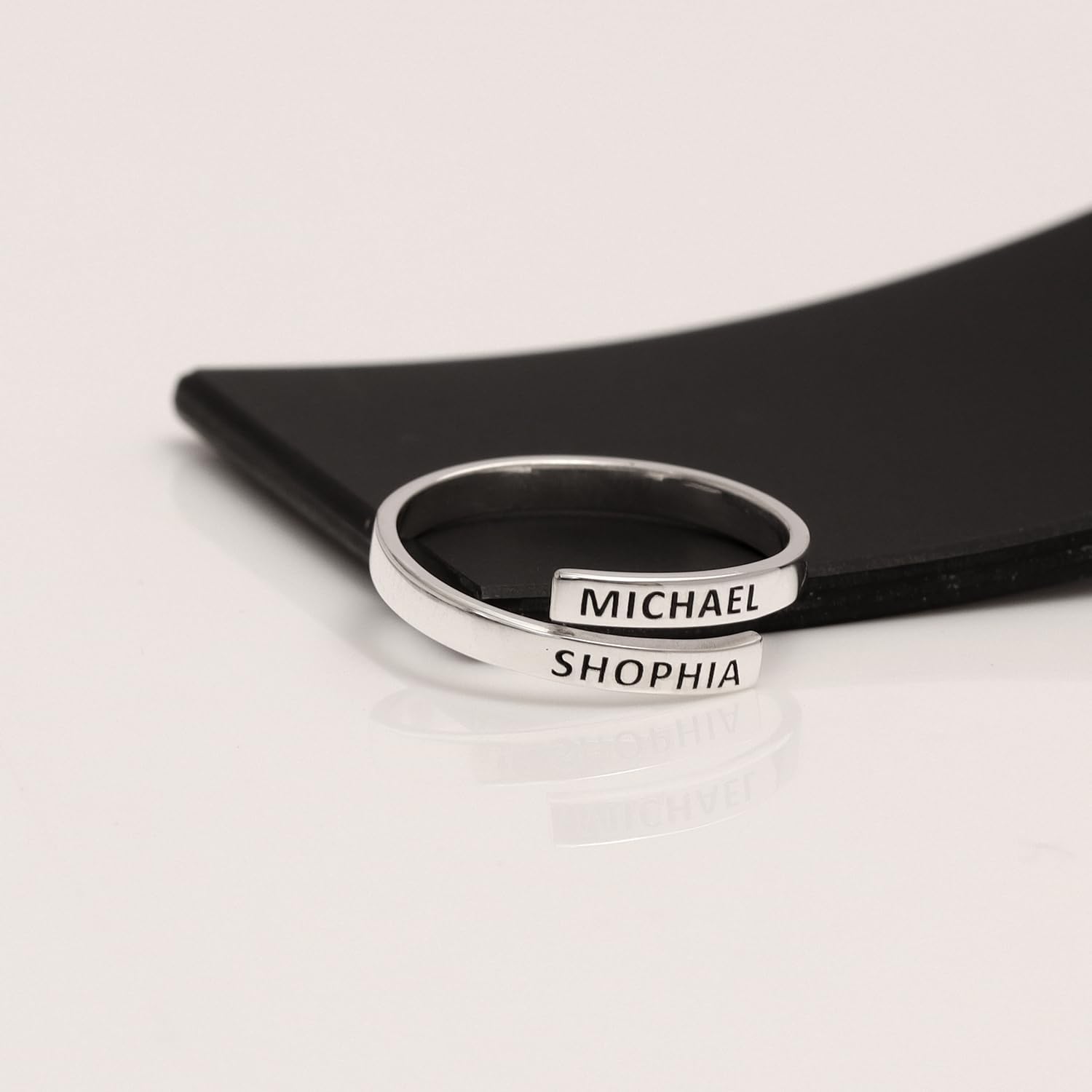 LeCalla Personalized Customized Engraved 925 Sterling Silver Name Massage Band Rings for Women Teen