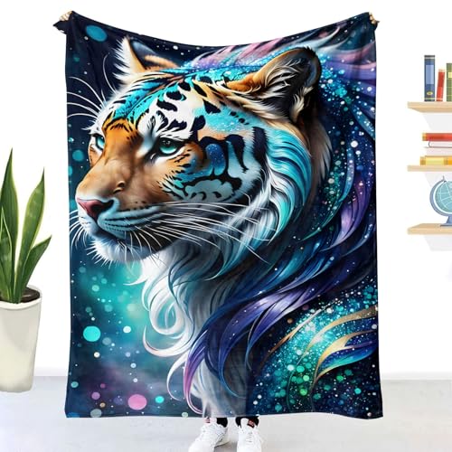 MUNOOR 3D Tiger Kuscheldecken 70x100 cm Weich Flanelldecke Wohndecke Geschenke für Kinder Erwachsene, Decke 3D mit Motiv Tiere Farbe Sofadecke Couchdecke Tagesdecke