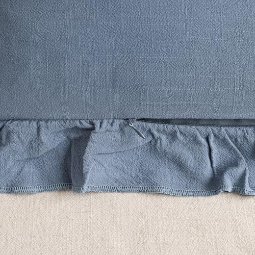 Image of Foindtower Set of 2 Decorative Linen Fringe Ruffle Throw Pillow Covers Soft Boho Farmhouse Cushion Cover Cozy Accent Retro Pillowcase for Couch Sofa Bed Living Room Home Decor,18x18 Inch,Coronet Blue