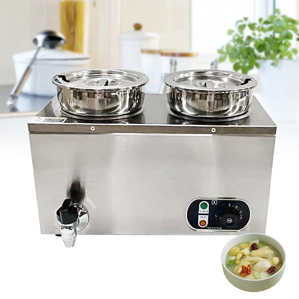 Speisenwärmer Behälter Edelstahl 220V Elektrischer Speiserwärmer aus Edelstahl elektrischer Suppenwärmer Buffetwärmer Temperaturerhaltung 30 ℃ ~ 85 ℃ zwei Suppentöpfe