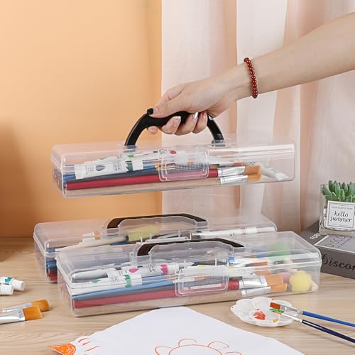 Image of BTSKY 3 Pack Clear Plastic Painting Brush Container with Black Handle, Portable Long Paintbrush Case, Drawing Tools Storage Box, Practical Art Supply Organizer for Artist Crafters, 13.2 inchx3.5 inchx2.4 inch