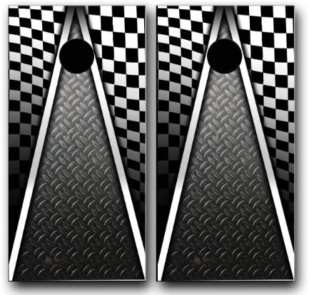 AUTO Racing Checkered Flag Cornhole WRAP Set Vinyl Board Decal Baggo Bag Toss Boards Made in The USA