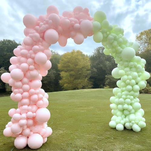 Image of Regular Balloon Combo For Decoration with Glue Dots & Balloon Arch Strip - Party Decor Set For Easy Party Setup (GREEN PINK, 50)