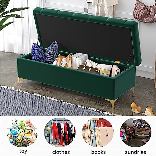 Banc ottoman de rangement en velours rembourré gris pour fin de lit et salon - 2