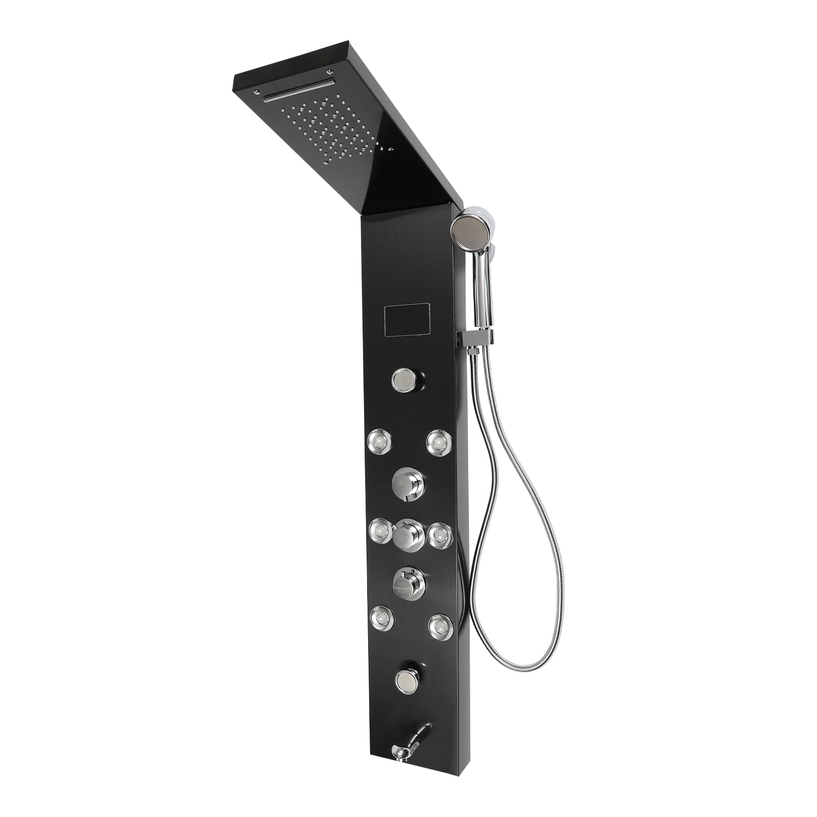 Panel de ducha de acero inoxidable LED negro, columna de ducha, de ducha, ducha de lluvia, alcachofa de mano, juego de 8 boquillas de masaje, para hoteles, hogares, centros de baño, resorts