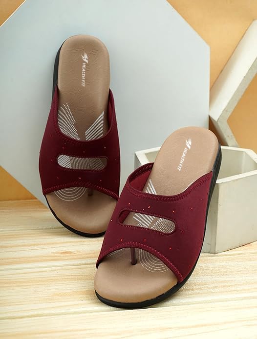 Image of HEALTH FIT EXTRA SOFT Women's Comfortable Memory Foam Doctor Slippers /Flip-Flops|Fashionable Casual & Stylish|Lightweight & Breathable|Outdoor Synthetic Casual Chappals Sandals Ladies & Girls HF25