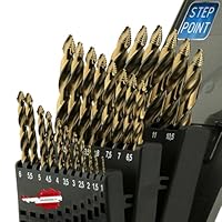 WELIQU HSS-Co Step Point Spiralbohrer Set 25-teilig 1-13mm x 0,5mm - Selbstzentrierende Metallbohrer, DIN 338, 118° für Stahl, Edelstahl, Aluminium, Messing, Bronze, Gusseisen, Hartholz, Kunststoff