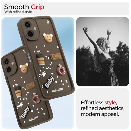 Image of Pikkme Bumper Case for Samsung Galaxy A06 | Cute Fun Cartoon 3D Bear Silicone Full Body Protection Back Cover (Brown)