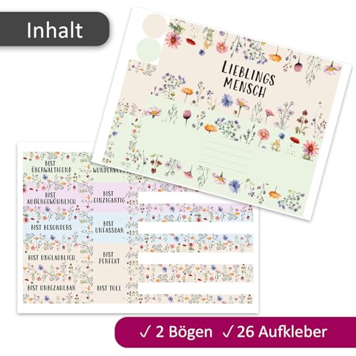 younikat 26 Aufkleber Lieblingsmensch und Wildblumen passend für zwei Duplo Pralinen Packungen I beschriften I selbstklebend I dv1446