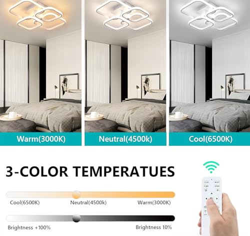 Image of PANCA Modern LED Chandelier Light for Ceiling | 3-Color Dimmable Ceiling Light with Remote Control | Acrylic White Flush Mount Fancy Ceiling Lamp for Living Room, Bedroom & Hall (58x45x12cm)