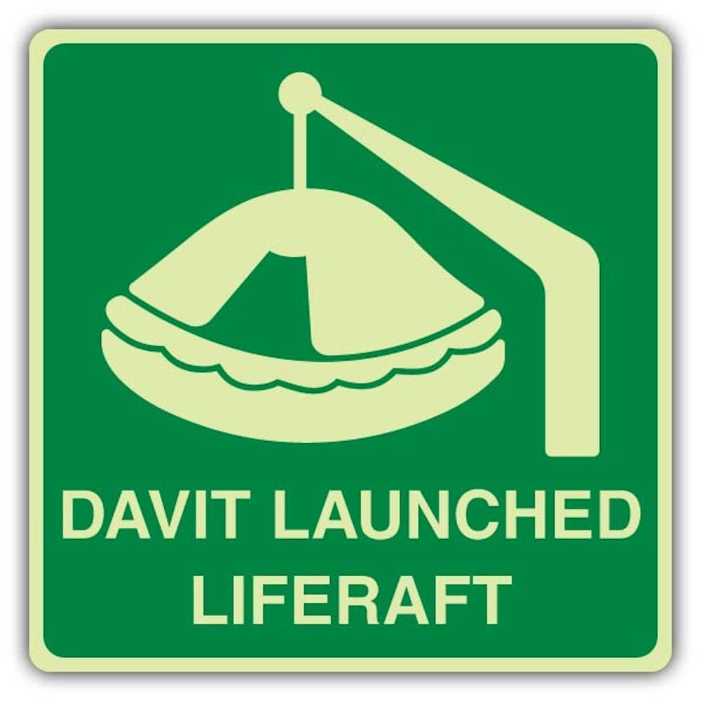 V Safety - Señal de balsa salvavidas que brilla en la oscuridad, 450 x 450 mm, hecha de plástico rígido de doble brillo, señalización de seguridad marina, fabricada en Gran Bretaña