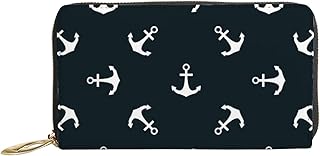Carteira feminina de couro genuíno âncoras padrão isolado porta-cartão de crédito estojo com zíper organizador de embreagem de couro feminino bolsa longa de viagem, Padrão de âncoras isolado, 7x4.3x0.8 Inches