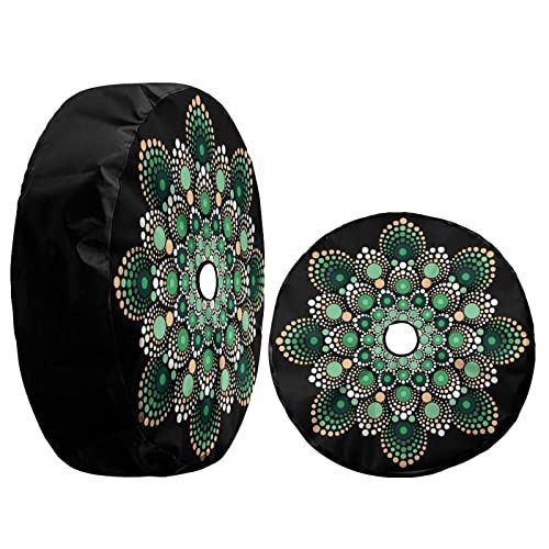 Image of Delerain Floral Mandala Green Spare Tire Cover with Backup Camera Hole Wheel Protectors Sun Protector Waterproof for RV Trailer RV SUV Truck and Many Vehicle(16 Inch for Diameter 29 inch-31 inch)