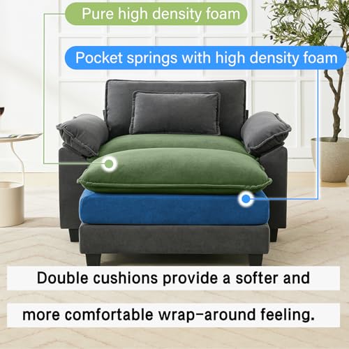 Image of 53 inch Modular Sectional Sofa, Comfy Deep Cloud Couch with Ottoman | Couches for Living Room, Sofa Bed, Modular Couch, Deep and Wide Seat, Velvet Sofa Sleeper with Throw Pillows, Blue Grey